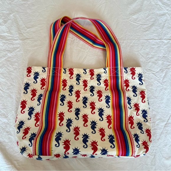 Bungalow 360 Rainbow Stripped Canvas Tote Seahorses - Picture 2 of 8